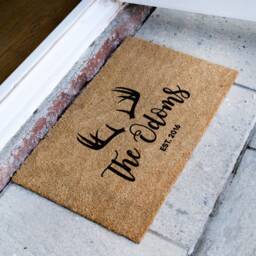 Personalized Antlers With Family Name & Est. Date - Country Doormat Custom Coir Door Mat - thumbnail 2