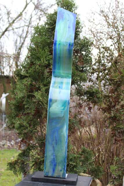 "Modern Abstract Wood Aluminum Artist Sculpture ""Bluetower" - image 1