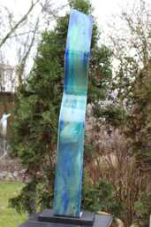 "Modern Abstract Wood Aluminum Artist Sculpture ""Bluetower"