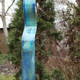 "Modern Abstract Wood Aluminum Artist Sculpture ""Bluetower" - thumbnail 2