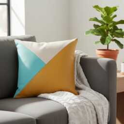 Modern Triangle Faux Leather Pillow Cover Mint, Yellow, Ivory - thumbnail 1
