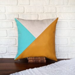 Modern Triangle Faux Leather Pillow Cover Mint, Yellow, Ivory - thumbnail 3