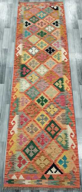 Tribal Runner Rug, Handmade Artisan Afghan Turkish, Scandinavian, Navajo, Bohemian Flatweave, Wool Kilim Rug 298x82 cm - image 1