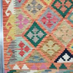 Tribal Runner Rug, Handmade Artisan Afghan Turkish, Scandinavian, Navajo, Bohemian Flatweave, Wool Kilim Rug 298x82 cm - thumbnail 2