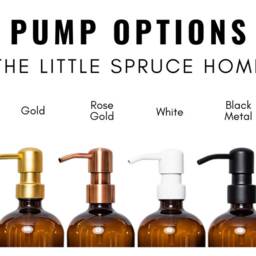 Amber Plastic Refillable Dispenser Bottles Minimalist Shampoo, Conditioner, Soap With Metal Pump - thumbnail 4