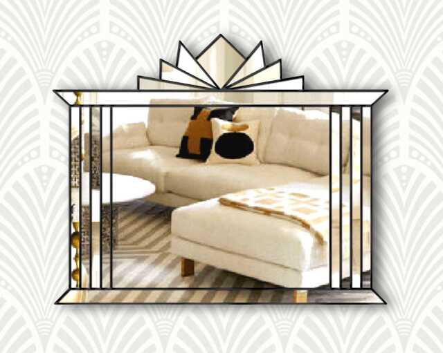 Hobart Original Handcrafted Art Deco Fan Over Mantle Wall Mirror in Black - image 1