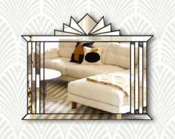 Hobart Original Handcrafted Art Deco Fan Over Mantle Wall Mirror in Black