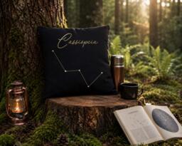 Cassiopeia Constellation Pillow, Zodiac Throw Astronomy Cushion, Star Map Decor, Astrology Gift, Celestial Home Decor - thumbnail 1