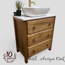 Ledbury - Solid Oak 3 Drawer Chest Handmade Bathroom Vanity Unit Classic Built Furniture - thumbnail 1