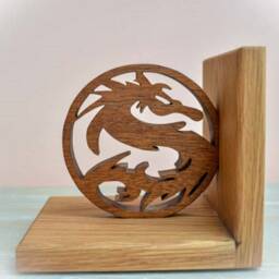 Handmade Wooden Dragon Bookends - Fantasy Silhouettes in Sapele & Oak - thumbnail 3