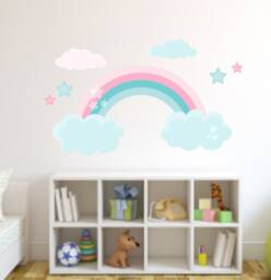 Rainbow Wall Decal For Girls Room - Colorful Nursery Sticker Kids Bedroom Decor Vinyl Art Playrooms - thumbnail 1