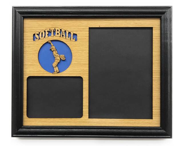Softball Picture Frame Rustic Laser Engraved Wood, Holds 5x7 & 3x4 Photos - image 1