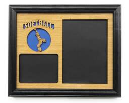 Softball Picture Frame Rustic Laser Engraved Wood, Holds 5x7 & 3x4 Photos - thumbnail 1