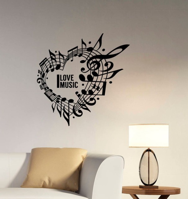 I Love Music Heart Wall Decal Notes Treble Clef Vinyl Sticker Musical Sign Inspirational Quote Art Decorations For Home Room Decor Mn8 - image 1