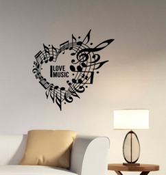 I Love Music Heart Wall Decal Notes Treble Clef Vinyl Sticker Musical Sign Inspirational Quote Art Decorations For Home Room Decor Mn8 - thumbnail 1
