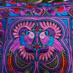 Hmong Embroidered Pillow Cover, Purple Birds Throw Pillow, 16x16 - Cs101Purb - thumbnail 3