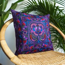 Hmong Embroidered Pillow Cover, Purple Birds Throw Pillow, 16x16 - Cs101Purb - thumbnail 2