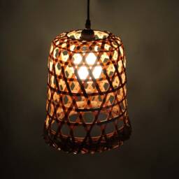 Woven Bamboo Basket Pendant Light - Bohemian Style - thumbnail 2