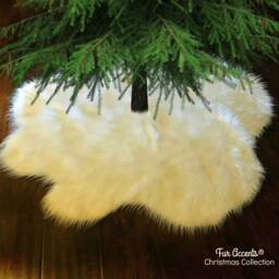 Round Christmas Tree Skirt - White Faux Fur Sheepskin Holiday Decoration Soft Luxury All Sizes