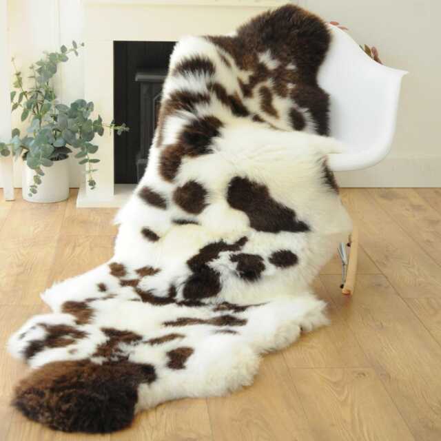 100% British Jacob Undyed Rare Breed Sheepskin Double Rug - Handmade in Somerset - image 1