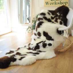 100% British Jacob Undyed Rare Breed Sheepskin Double Rug - Handmade in Somerset - thumbnail 2
