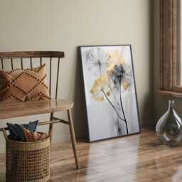Black & Gold Dandelion Wall Art - Minimalist Floral Print Stylish Decor For Home - thumbnail 2