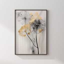 Black & Gold Dandelion Wall Art - Minimalist Floral Print Stylish Decor For Home - thumbnail 3