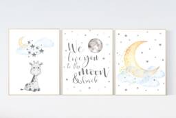 Giraffe Nursery Art Print Moon & Stars, Gender Neutral Decor - thumbnail 1