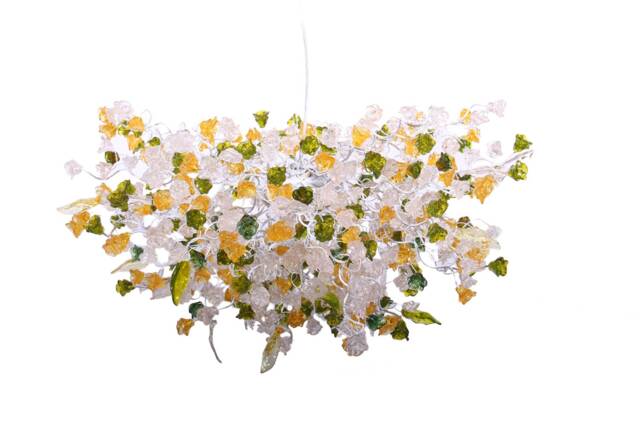 Hanging Chandeliers With Orange Clear & Green Color Flowers Leaves For Dining Room, Bedroom Or Living Room - image 1