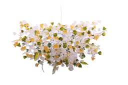 Hanging Chandeliers With Orange Clear & Green Color Flowers Leaves For Dining Room, Bedroom Or Living Room