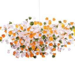Hanging Chandeliers With Orange Clear & Green Color Flowers Leaves For Dining Room, Bedroom Or Living Room - thumbnail 4