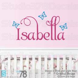 Personalized Girls Name Vinyl Wall Decal - Nursery Decor With Butterflies - thumbnail 2