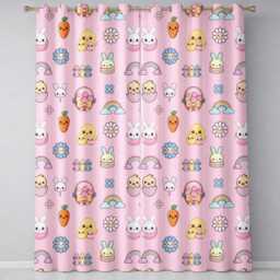 Easter Chick Bunny Carrot Rainbow Flower Pink Background Seamless Pattern Readymade Eyelet Ring Top Thermal 100% Blackout Curtains - thumbnail 2