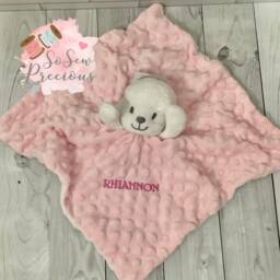Personalised Baby Comforter Blankie. Lamb Personalized Stuffie Blanket, Embroidered Gift, Pink - thumbnail 2