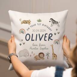 Personalised 1st Birthday Cushion - First Gifts Jungle Gift Boy Girl - thumbnail 1