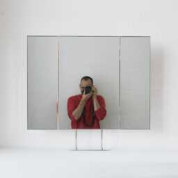 Triptych Countertop Mirror With Minimalist Nickel Plated Frame - thumbnail 2