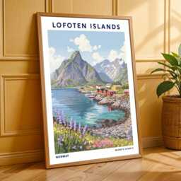 Lofoten Islands Vintage Gouache Art Print Scandinavian Coastal Landscape - thumbnail 3