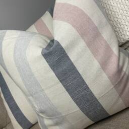 Cotton Linen Blend Cushion Cover, Nautical Pillow Cover John Lewis Penzance Stripe Furnishing Fabric, Blue - Pink Handmade in UK - thumbnail 3