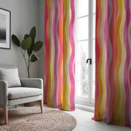 Retro Wave Curtains, Colorful Striped Drapes in Pink, Orange, & Yellow, Mid Century Modern Panel, Custom Made Eyelet Or Rod Pocket Curtain - thumbnail 4