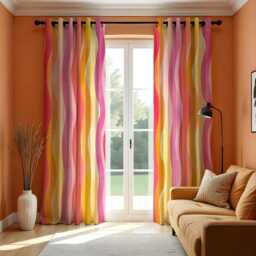 Retro Wave Curtains, Colorful Striped Drapes in Pink, Orange, & Yellow, Mid Century Modern Panel, Custom Made Eyelet Or Rod Pocket Curtain