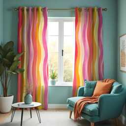 Retro Wave Curtains, Colorful Striped Drapes in Pink, Orange, & Yellow, Mid Century Modern Panel, Custom Made Eyelet Or Rod Pocket Curtain - thumbnail 2