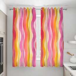 Retro Wave Curtains, Colorful Striped Drapes in Pink, Orange, & Yellow, Mid Century Modern Panel, Custom Made Eyelet Or Rod Pocket Curtain - thumbnail 3