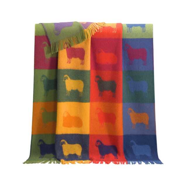 Check Sheep Wool Throw - Woven Blanket Made From Pure Colourful Plaid - image 1