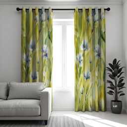 Soft Floral Watercolor Curtain, White & Blue Flowers With Green Leaves Drape, Fresh Spring Inspired Window Treatment, Custom Size Available - thumbnail 3