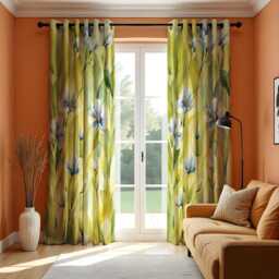 Soft Floral Watercolor Curtain, White & Blue Flowers With Green Leaves Drape, Fresh Spring Inspired Window Treatment, Custom Size Available - thumbnail 2
