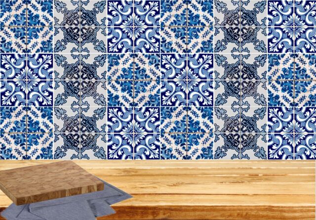 Mixed Tile Ceramic Portuguese Wall Set Of 24 Kitchen Bathroom Mexican Decals Stickers Walls Accessories H302 - image 1