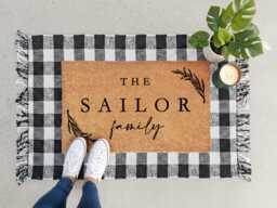 Soft Floral Family Doormat - Custom Name - thumbnail 1