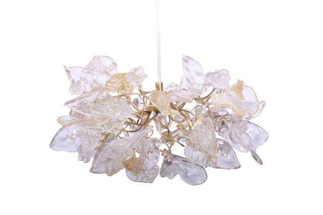 Pendant Light Fixture, Island Lighting With Transparent Clear Color & Gold Flowers Leaves - image 1