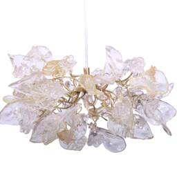 Pendant Light Fixture, Island Lighting With Transparent Clear Color & Gold Flowers Leaves - thumbnail 3