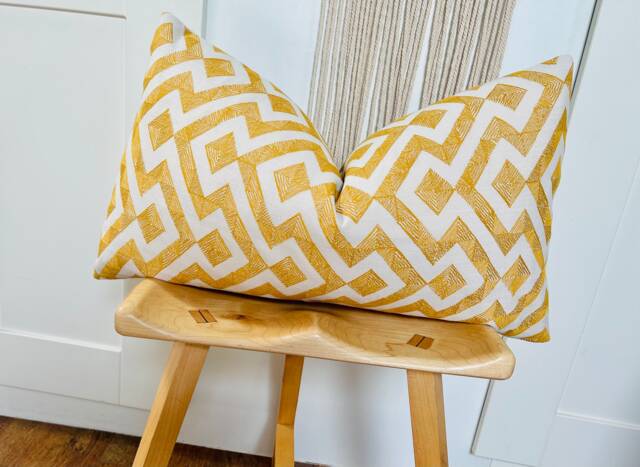 Cream Yellow Print, Boho Cushion, Throw Pillow, Cream, Yellow, Linen Lumbar Rectangular Cushion Cover, Cushion - image 1